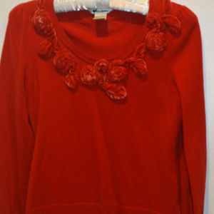 Soft Ribbed Knit Pullover LS RED Sweater Top PS
